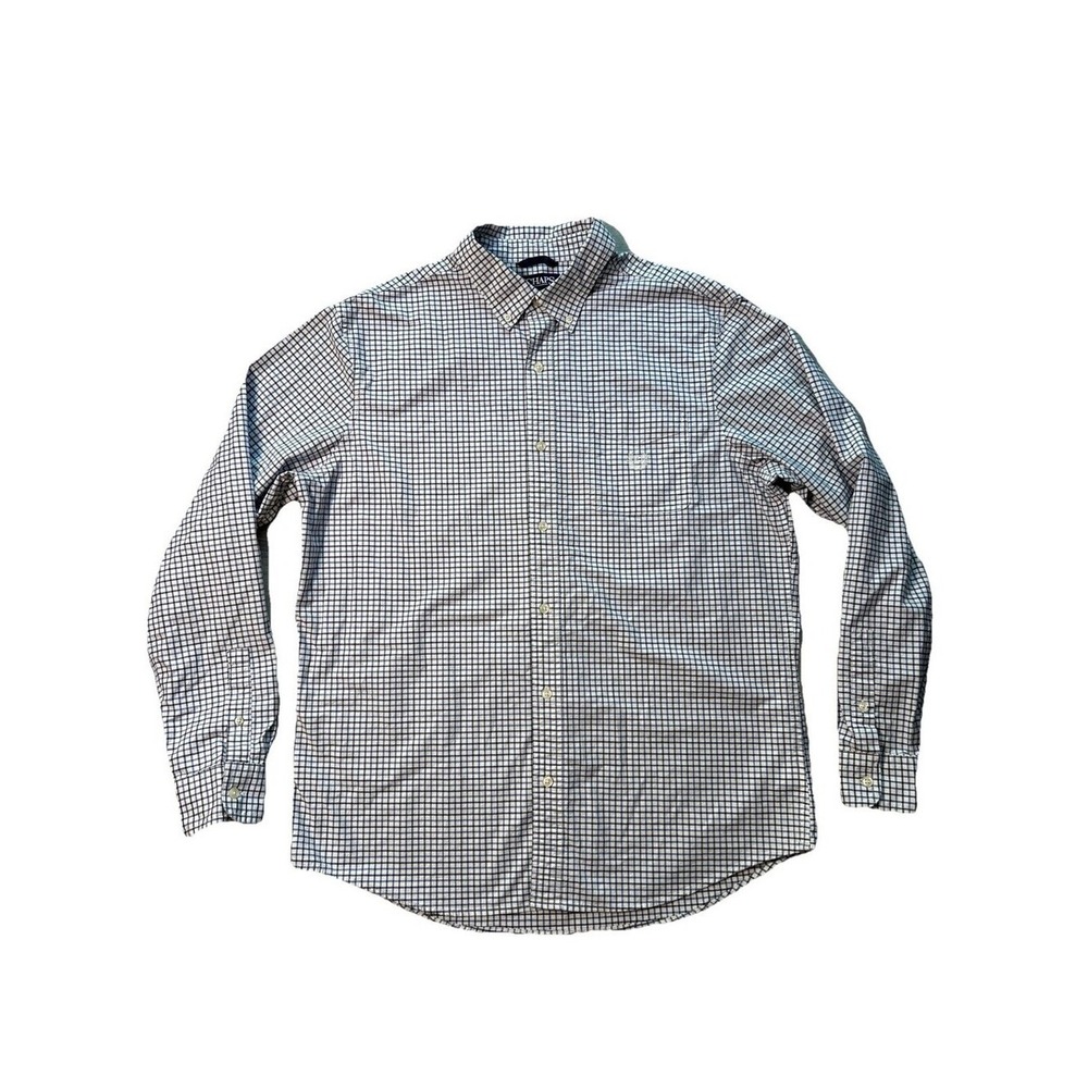 Chaps Mens XL Stretch Oxford Blue White Plaid Long Sleeve Button Down Shirt